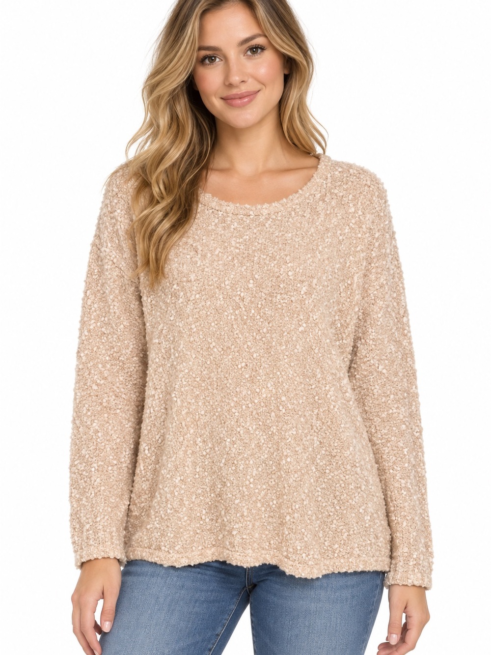 Cozy Soft Loop Knit Sweater - Cream blush -1079